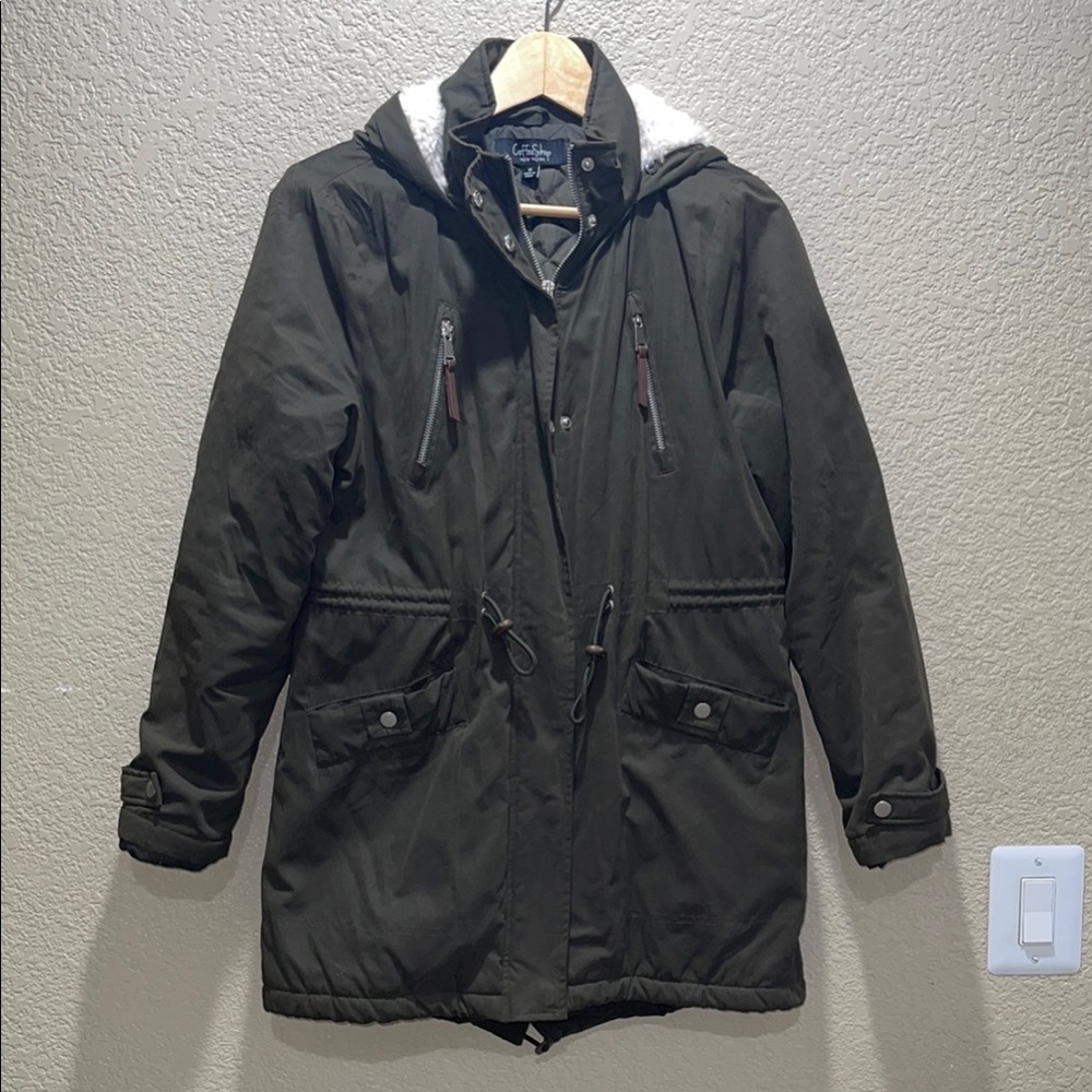 Coffee Shop New York Green Military Field Jacket with Hood